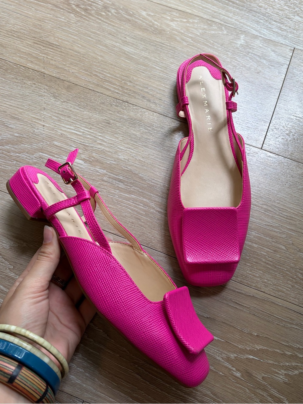 Alex Marie Micah Textured Leather Slingback Flats in Color Barb Pink - Picture 3 of 9